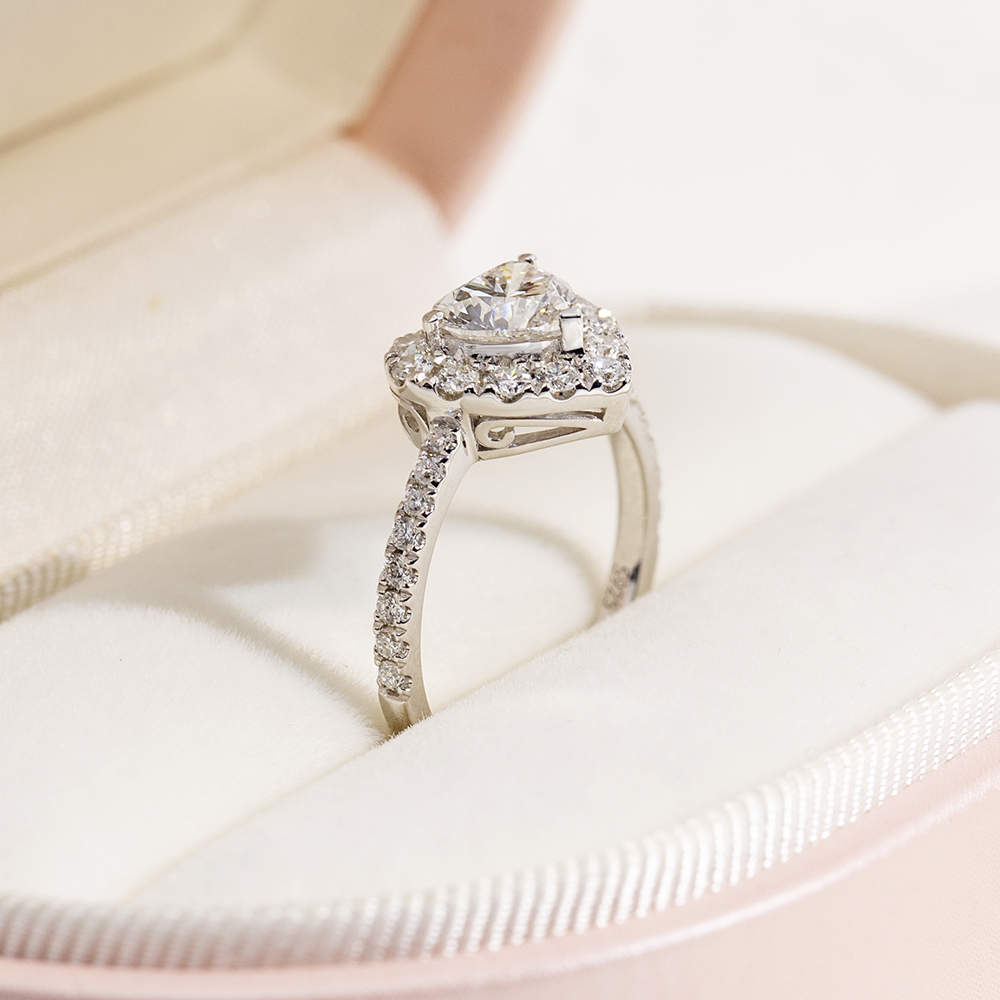 MissDiamond Heart Cut Lab Grown Diamond 1CT Halo E VS118K White Gold Ring MSR-1705