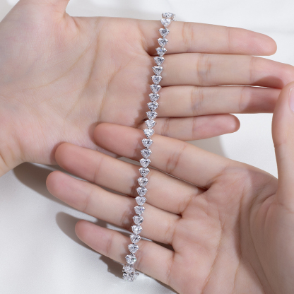 MissDiamond Heart Cut Lab Grown Diamond 18K White Gold Tennis Bracelet MSB-644