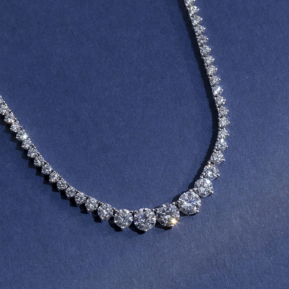 MissDiamond Round Shape Lab Grown Diamond E VVS1 14K White Gold 39mm Tennis Necklace MSN-858