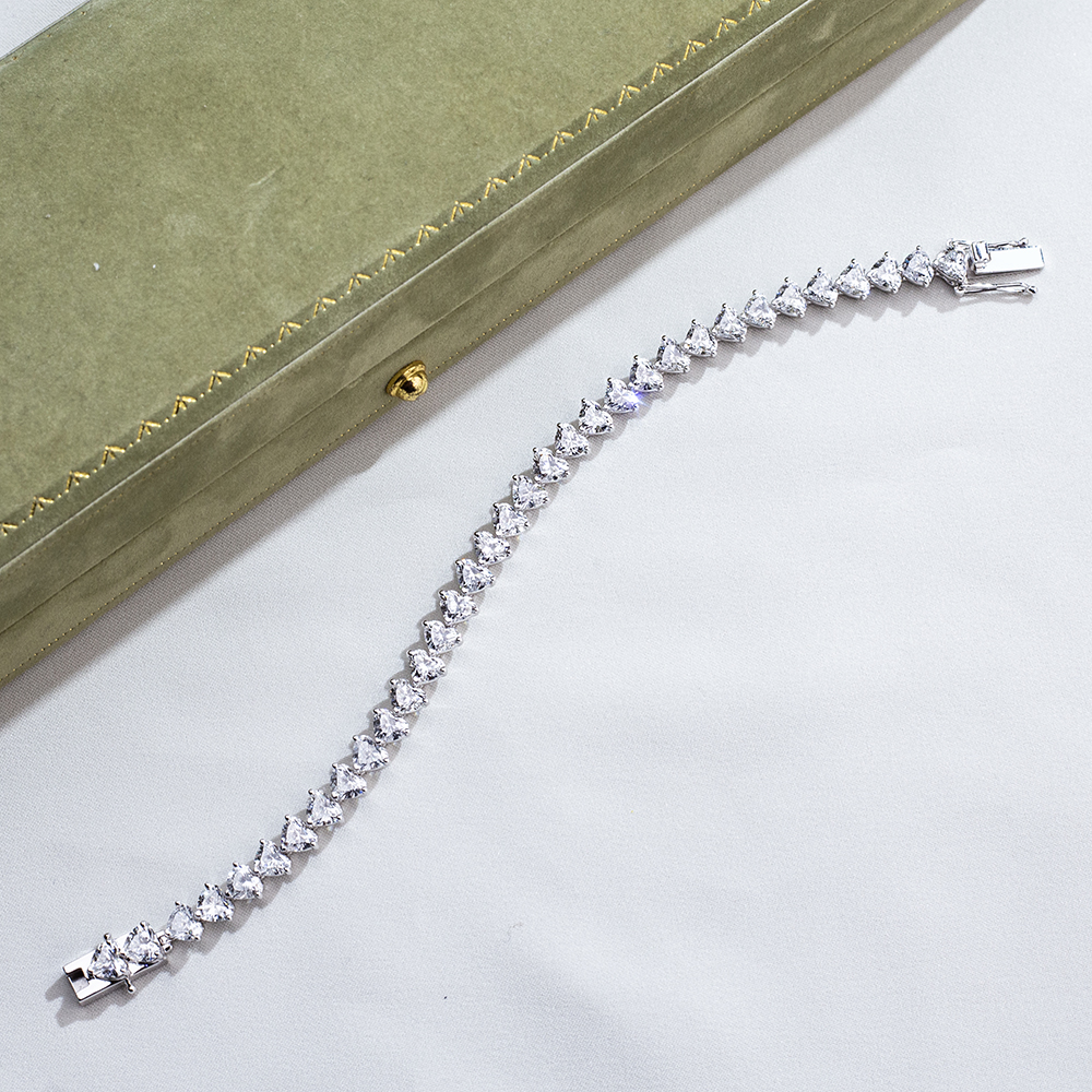 MissDiamond Heart Cut Lab Grown Diamond 18K White Gold Tennis Bracelet MSB-644