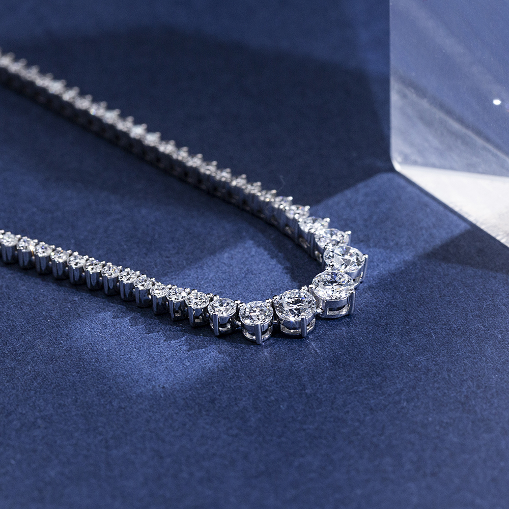 MissDiamond Round Shape Lab Grown Diamond E VVS1 14K White Gold 39mm Tennis Necklace MSN-858