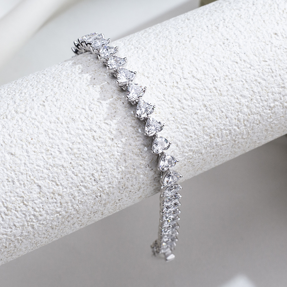 MissDiamond Heart Cut Lab Grown Diamond 18K White Gold Tennis Bracelet MSB-644