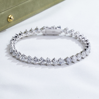 MissDiamond Heart Cut Lab Grown Diamond 18K White Gold Tennis Bracelet MSB-644