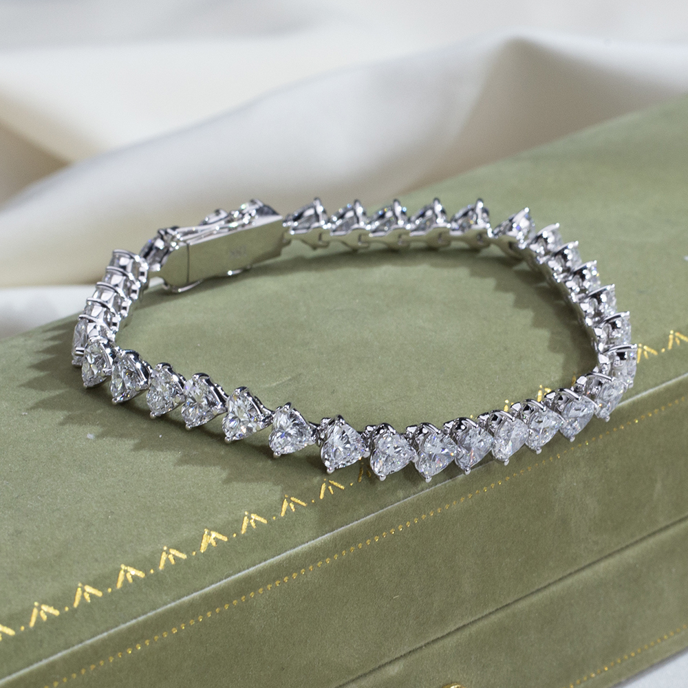 MissDiamond Heart Cut Lab Grown Diamond 18K White Gold Tennis Bracelet MSB-644