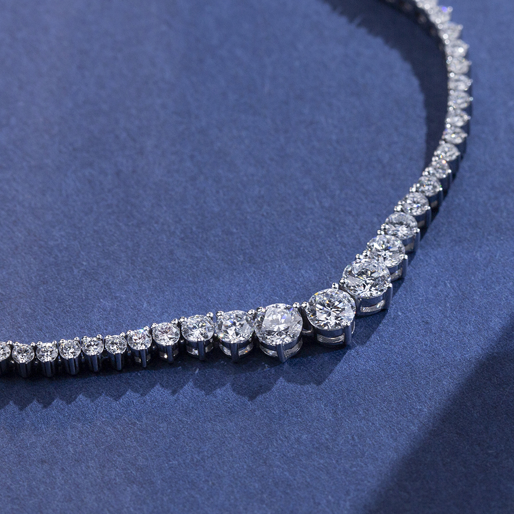 MissDiamond Round Shape Lab Grown Diamond E VVS1 14K White Gold 39mm Tennis Necklace MSN-858