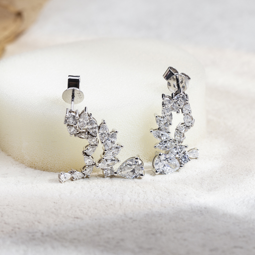 MissDiamond Pear Shape Lab Grown Diamond D VVS2 18K White Gold Drop Earrings MSE-784