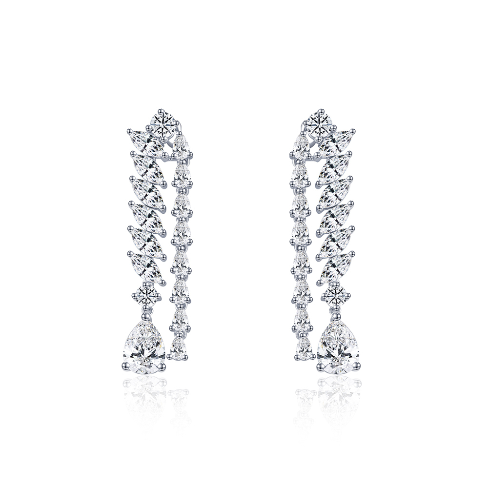 MissDiamond Pear Shape Lab Grown Diamond D VVS2 18K White Gold Drop Earrings MSE-784