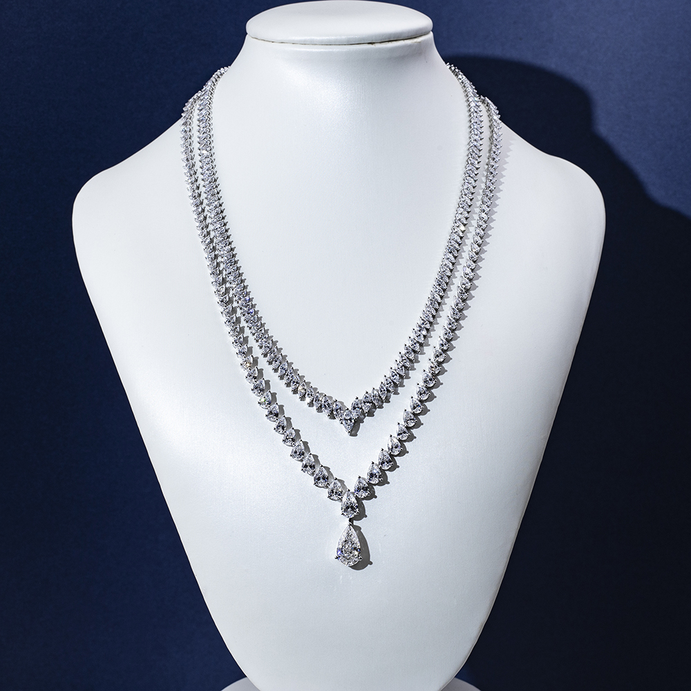 MissDiamond Pear Marquise Shape Lab Grown Diamond E VVS1 18K White Gold 450mm Tennis Necklace MSN-852
