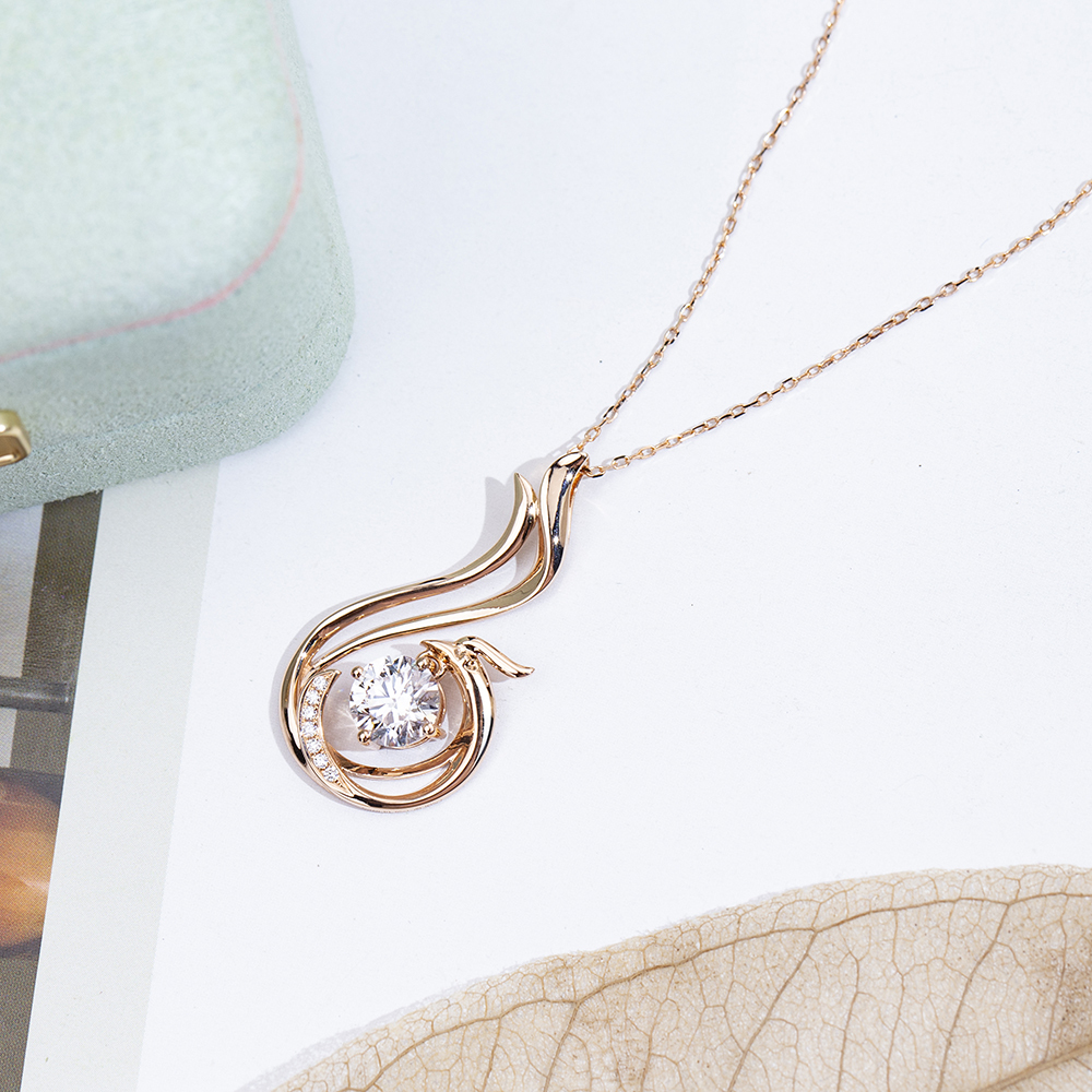 MissDiamond Round Shape Lab Diamond E VVS2 18K Rose Gold Pendant Necklace MSN-854