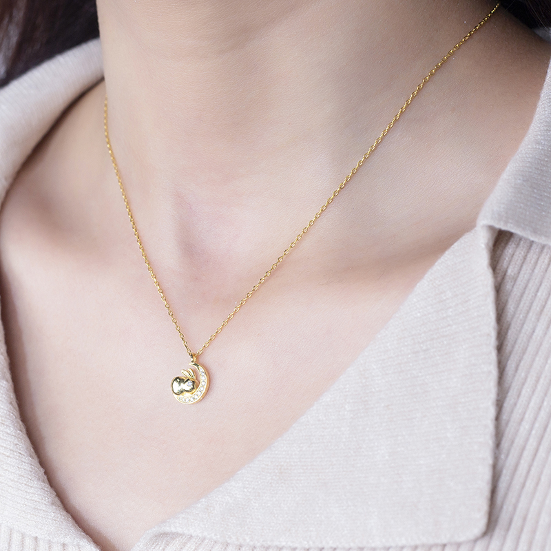 MissDiamond Lab Grown Diamond 0.09CT S925 Silver Yellow Color Pendant Necklace MSNS-010