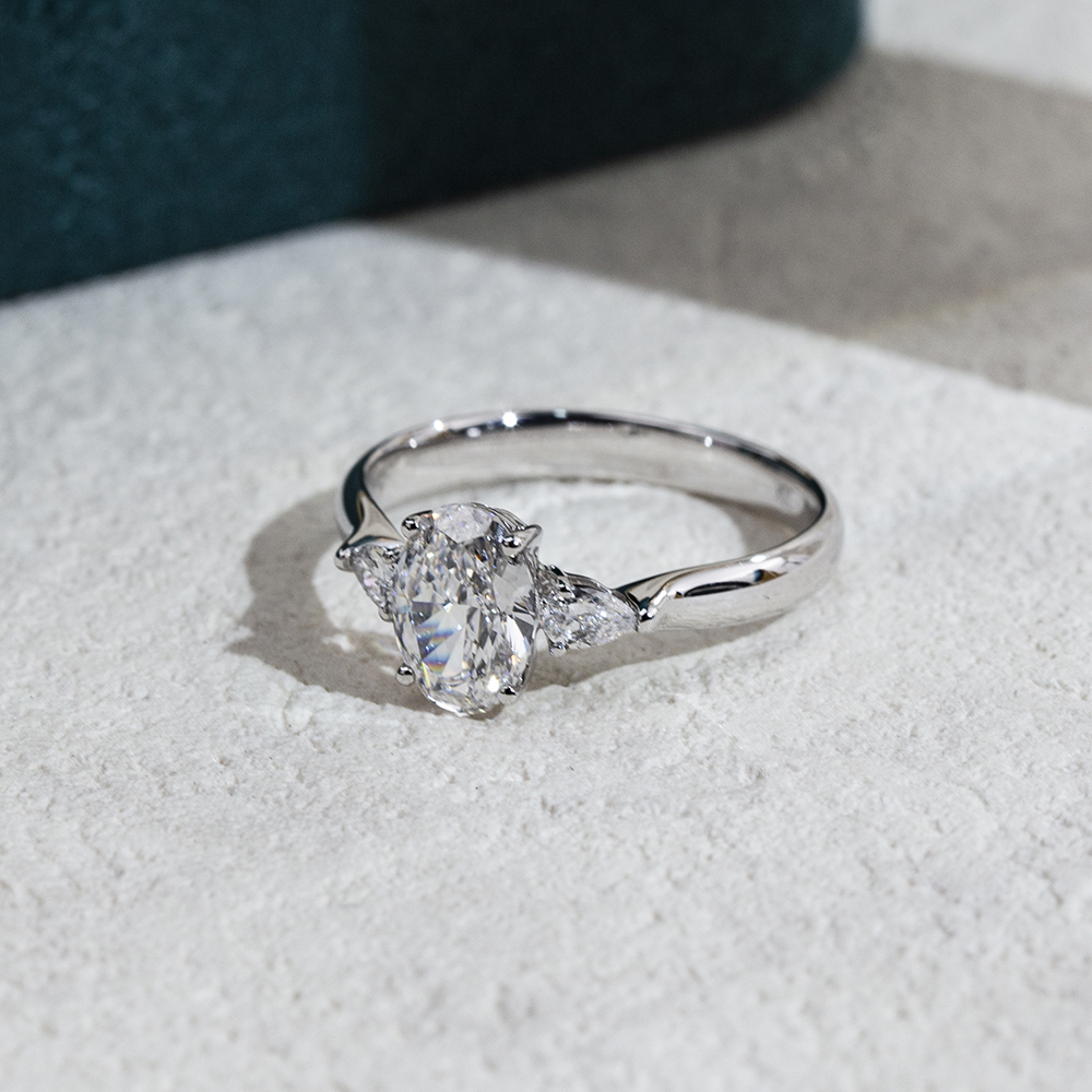 MissDiamond Oval Cut Lab Grown Diamond 1.5CT D VS1 Three Stones 18K White Gold Ring MSR-1697