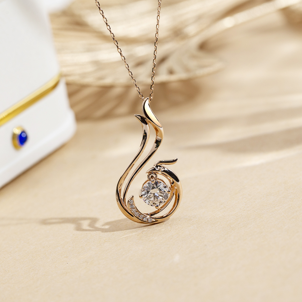 MissDiamond Round Shape Lab Diamond E VVS2 18K Rose Gold Pendant Necklace MSN-854