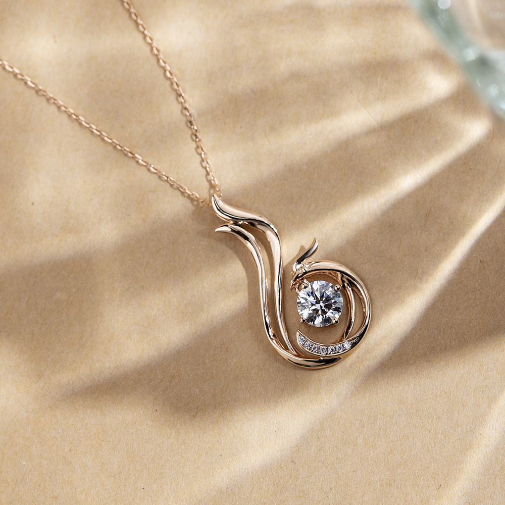 MissDiamond Round Shape Lab Diamond E VVS2 18K Rose Gold Pendant Necklace MSN-854