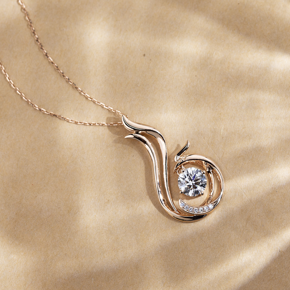 MissDiamond Round Shape Lab Diamond E VVS2 18K Rose Gold Pendant Necklace MSN-854