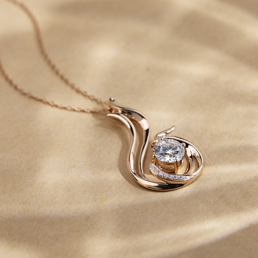 MissDiamond Round Shape Lab Diamond E VVS2 18K Rose Gold Pendant Necklace MSN-854