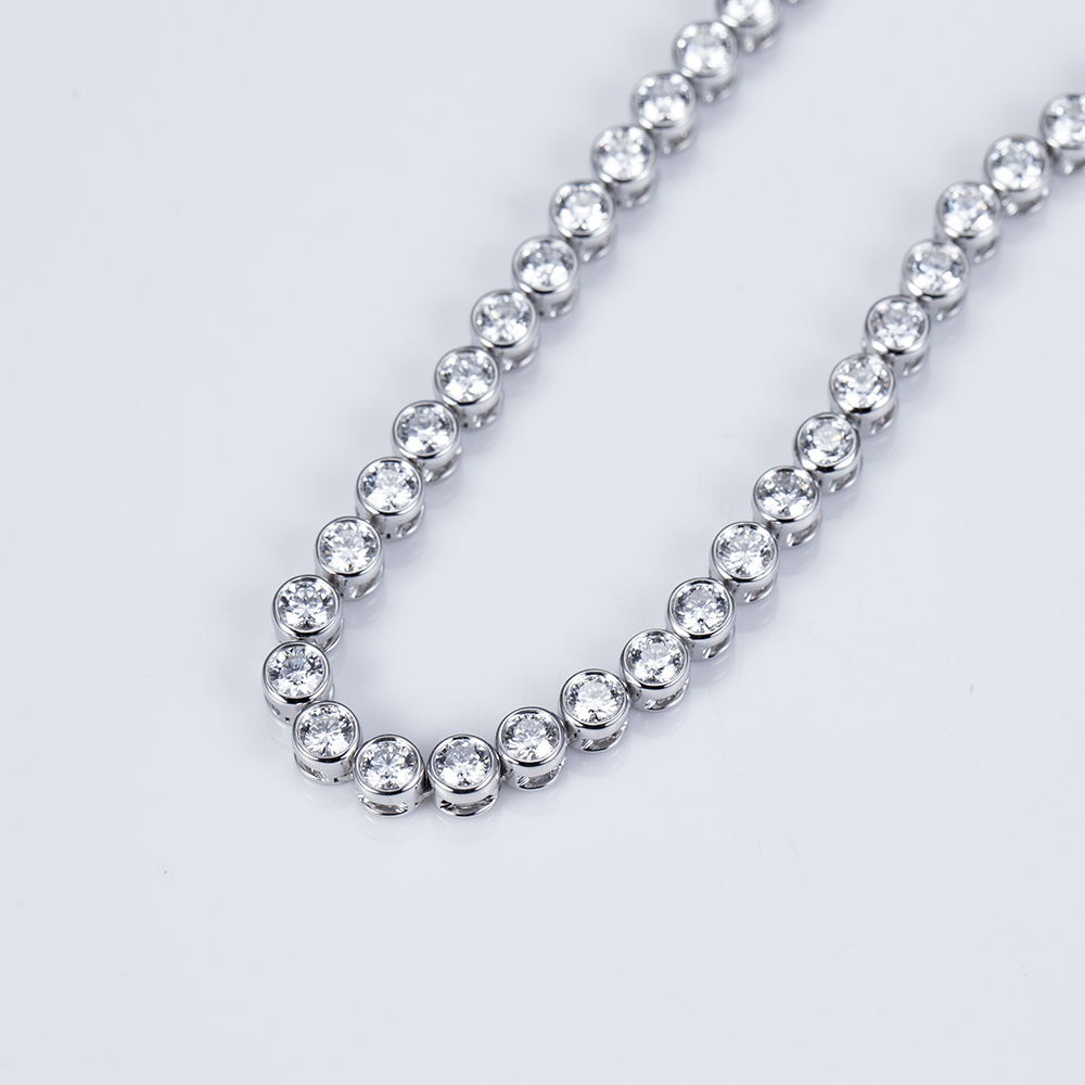 MissDiamond Round Shape Lab Grown Diamond E VVS1 18K White Gold 14 Inches Tennis Necklace MSN-856