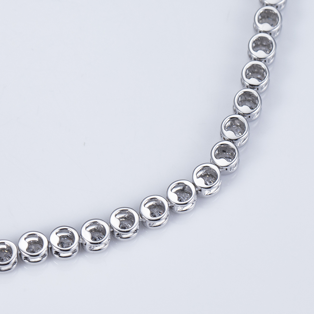 MissDiamond Round Shape Lab Grown Diamond E VVS1 18K White Gold 14 Inches Tennis Necklace MSN-856