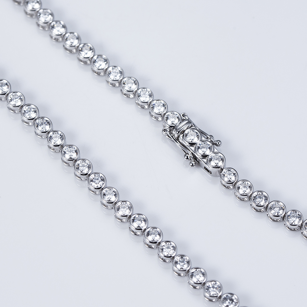MissDiamond Round Shape Lab Grown Diamond E VVS1 18K White Gold 14 Inches Tennis Necklace MSN-856