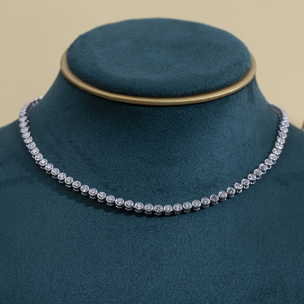 MissDiamond Round Shape Lab Grown Diamond E VVS1 18K White Gold 14 Inches Tennis Necklace MSN-856