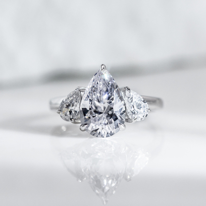 Pear Cut Lab Grown Diamond 3.2CT E VS1 Three Stones 18K White Gold Ring MSR-1620
