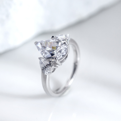 Pear Cut Lab Grown Diamond 3.2CT E VS1 Three Stones 18K White Gold Ring MSR-1620