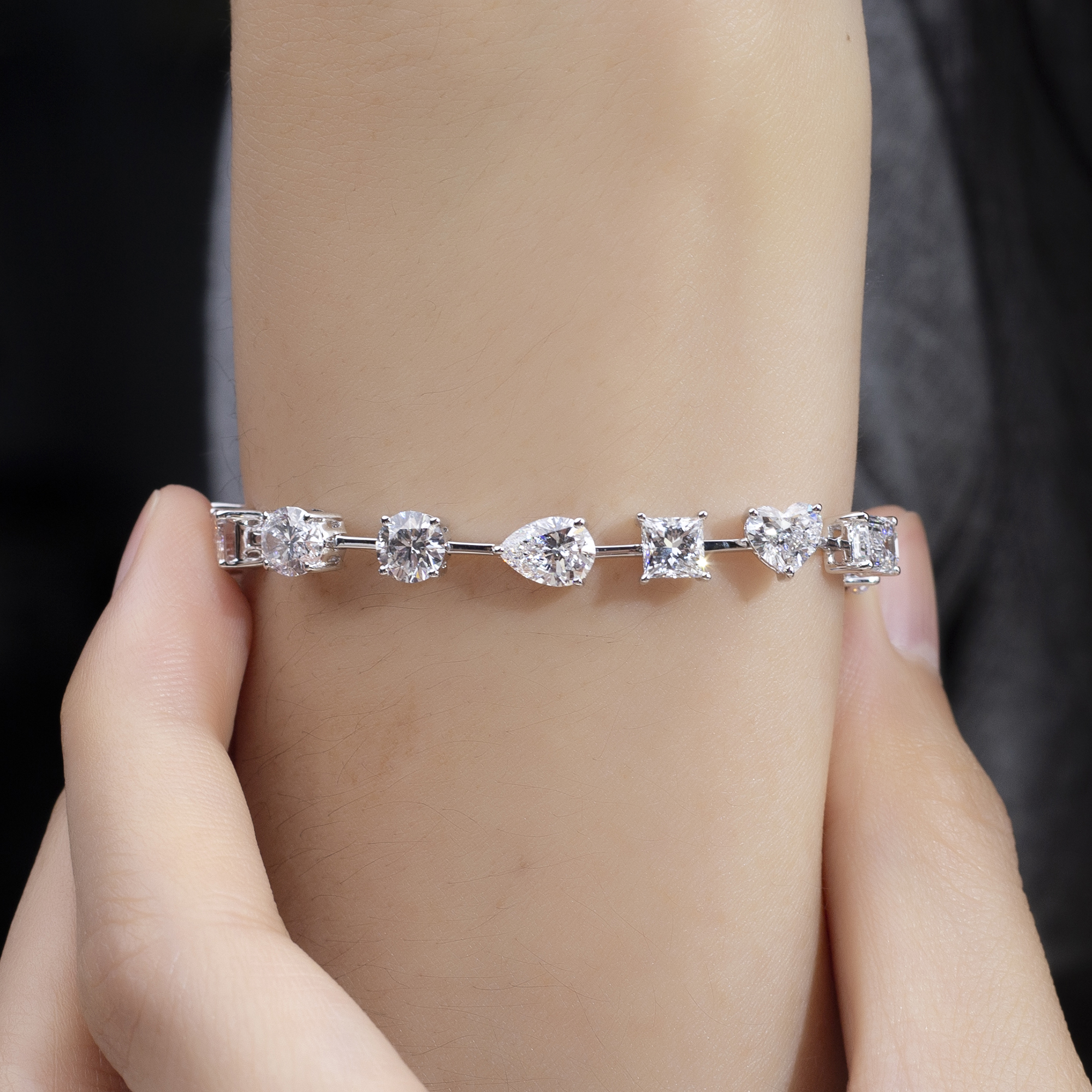 MissDiamond Lab Grown Diamond 18K White Gold Mixed Shape Bracelet MSB-571