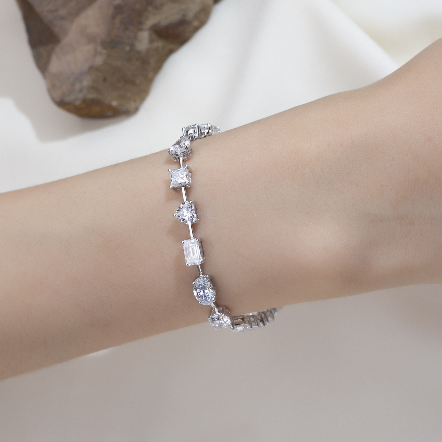 MissDiamond Lab Grown Diamond 18K White Gold Mixed Shape Bracelet MSB-571