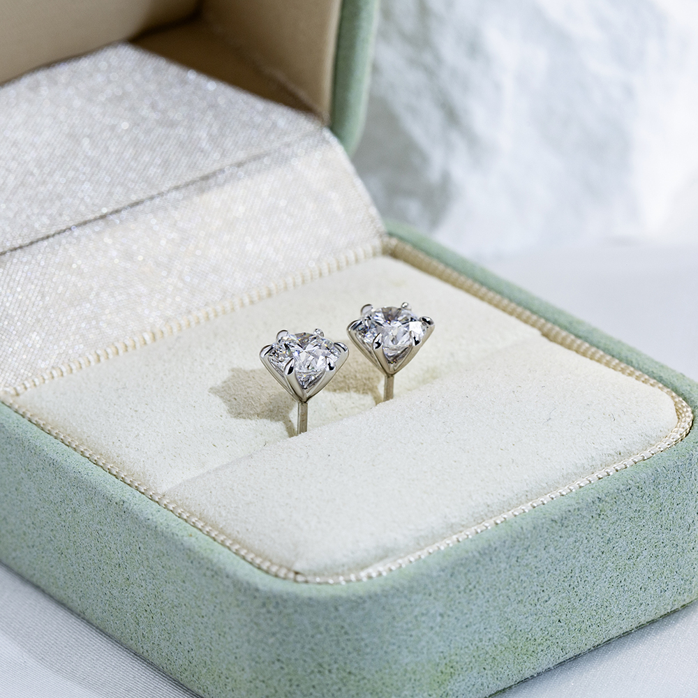 MissDiamond Round Shape Lab Grown Diamond 2 Carats D VVS2 18K White Gold Studs Earrings MSE-790
