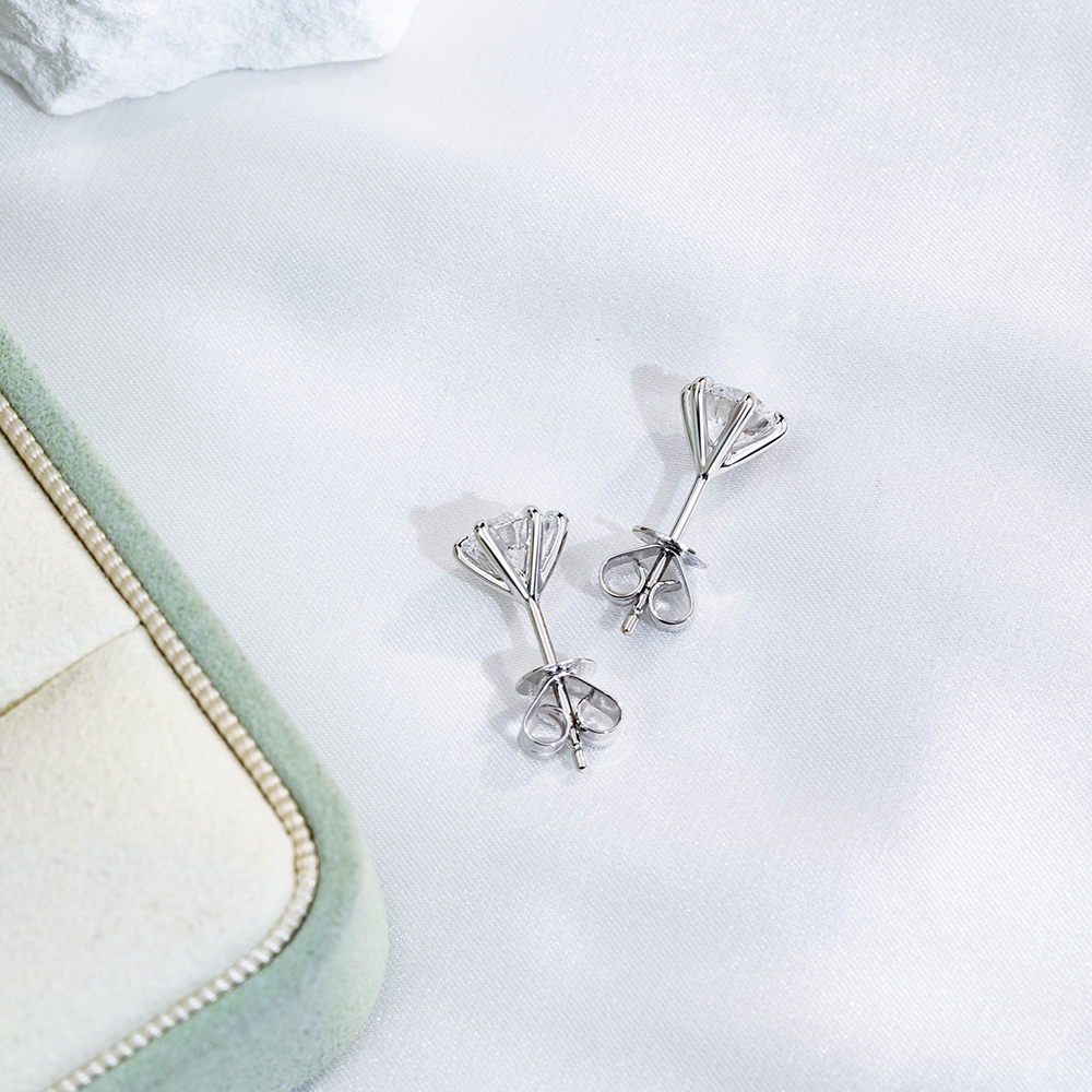 MissDiamond Round Shape Lab Grown Diamond 2 Carats D VVS2 18K White Gold Studs Earrings MSE-790