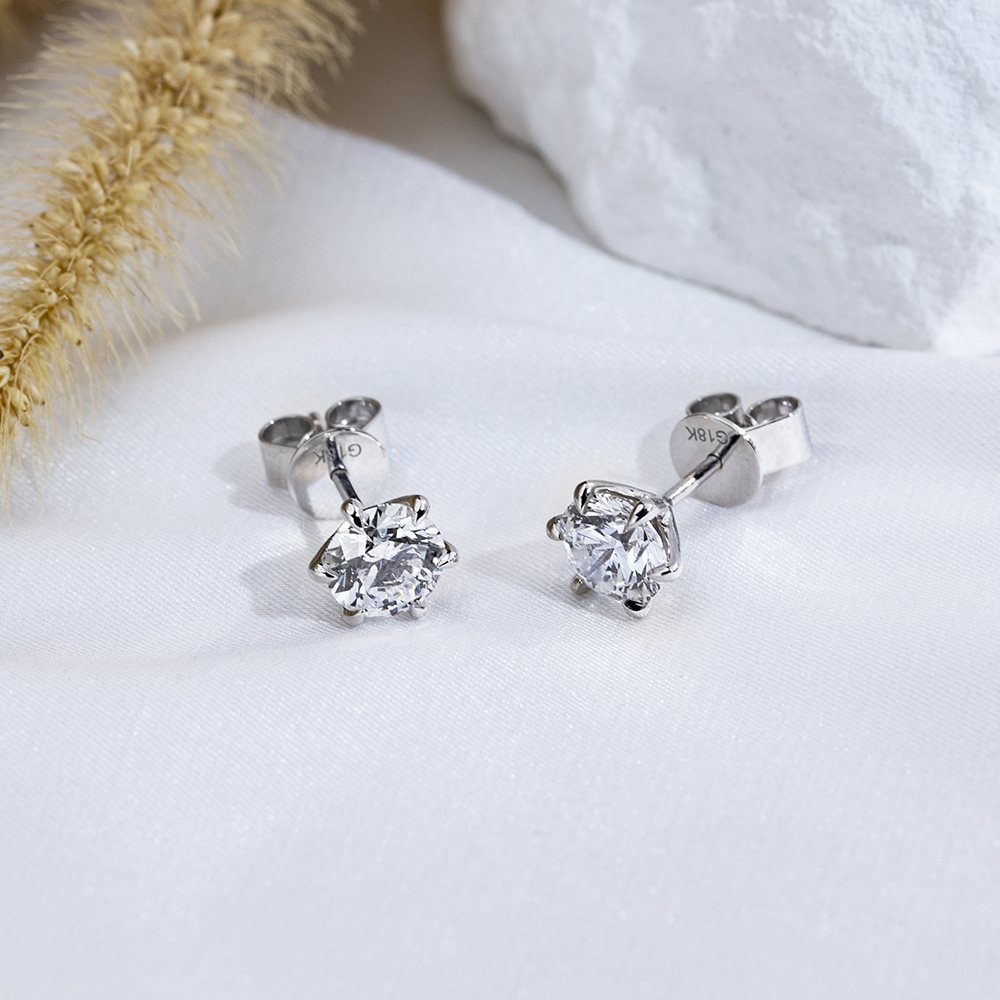 MissDiamond Round Shape Lab Grown Diamond 2 Carats D VVS2 18K White Gold Studs Earrings MSE-790