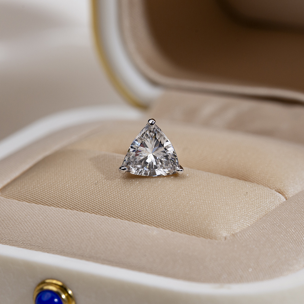 MissDiamond Trilion Shape Lab Grown Diamond 1 Carats D VS1 18K White Gold Studs Earrings MSE-791