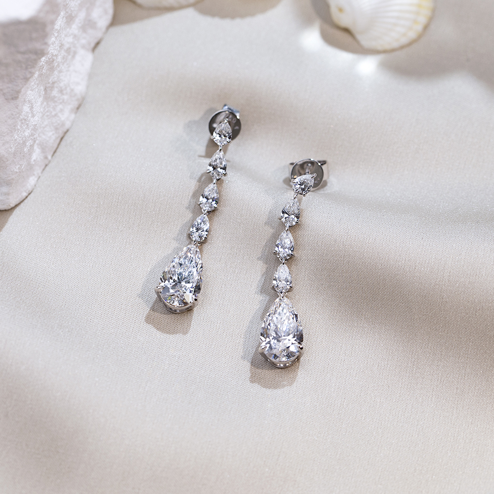MissDiamond Pear Shape Lab Grown Diamond 4.2CT F VVS2 18K White Gold Drop Earrings MSE-792