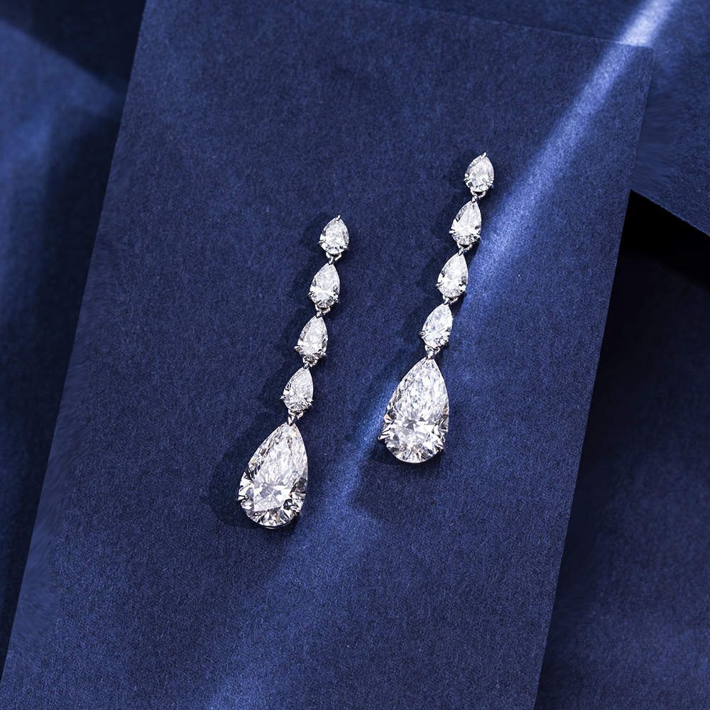 MissDiamond Pear Shape Lab Grown Diamond 4.2CT F VVS2 18K White Gold Drop Earrings MSE-792