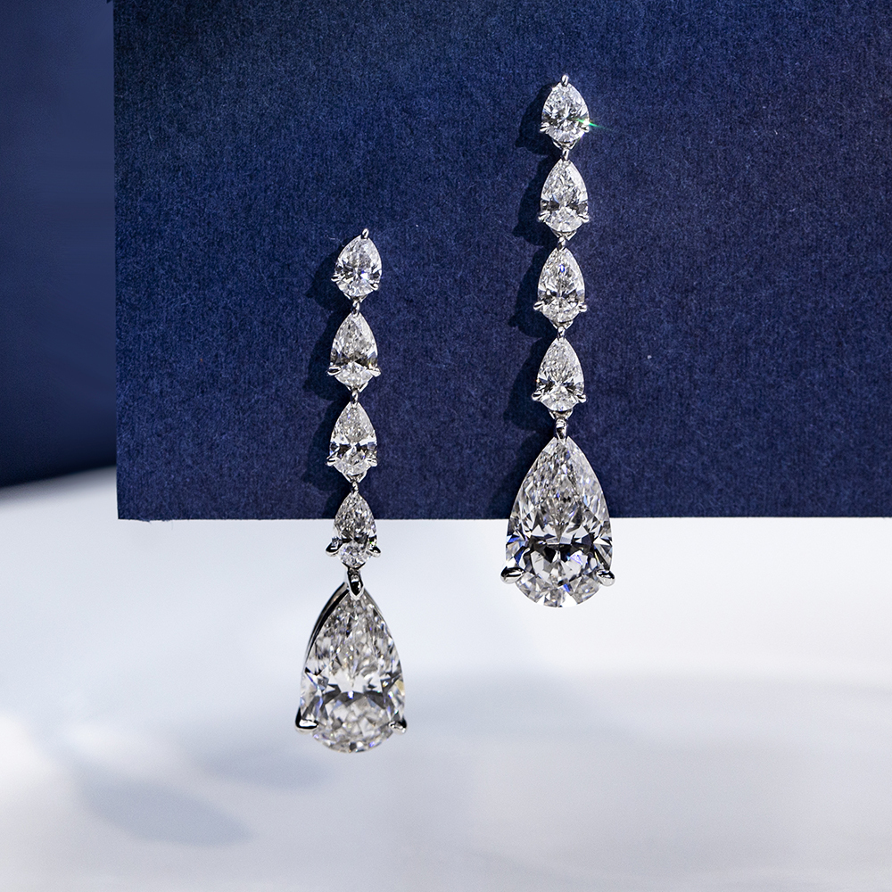 MissDiamond Pear Shape Lab Grown Diamond 4.2CT F VVS2 18K White Gold Drop Earrings MSE-792