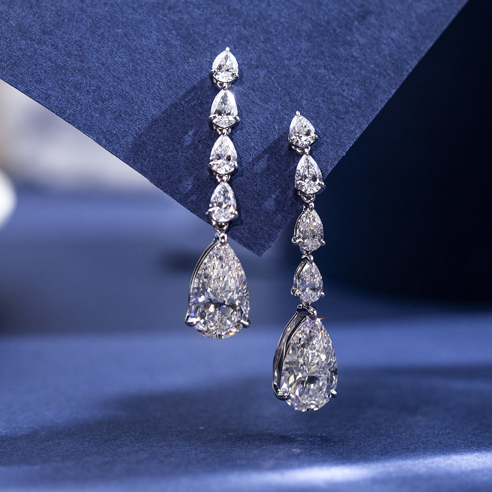 MissDiamond Pear Shape Lab Grown Diamond 4.2CT F VVS2 18K White Gold Drop Earrings MSE-792