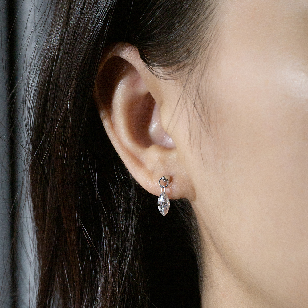 MissDiamond Marquise Cut Lab Grown Diamond 9K White Gold Dangle Earrings MSE-885
