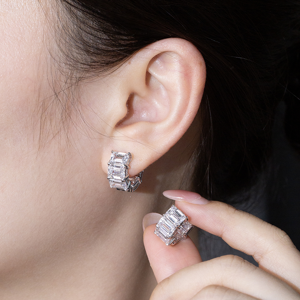 MissDiamond Emerald Cut Lab Grown Diamond 9K White Gold Hoop Earrings MSE-868