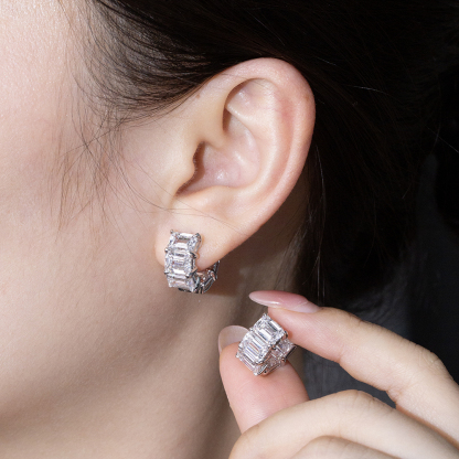 MissDiamond Emerald Cut Lab Grown Diamond 9K White Gold Hoop Earrings MSE-868