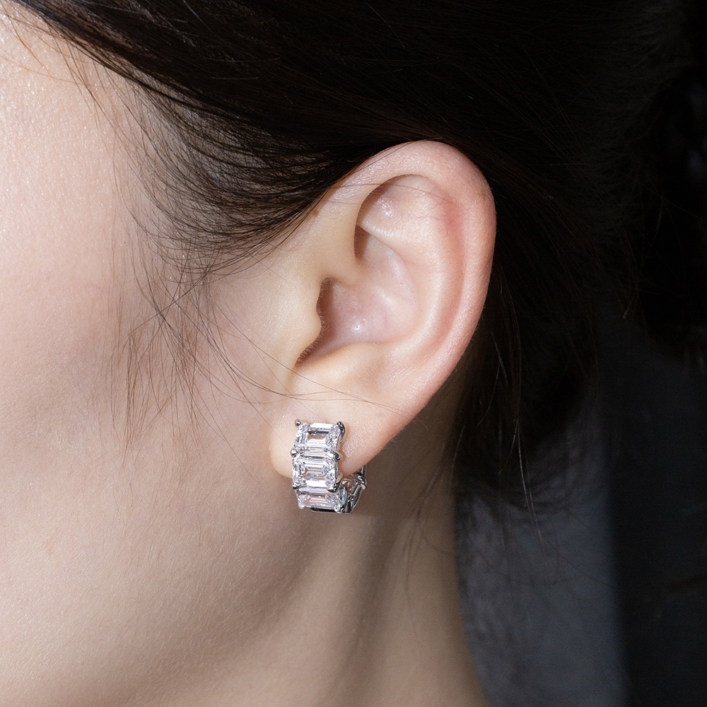 MissDiamond Emerald Cut Lab Grown Diamond 9K White Gold Hoop Earrings MSE-868