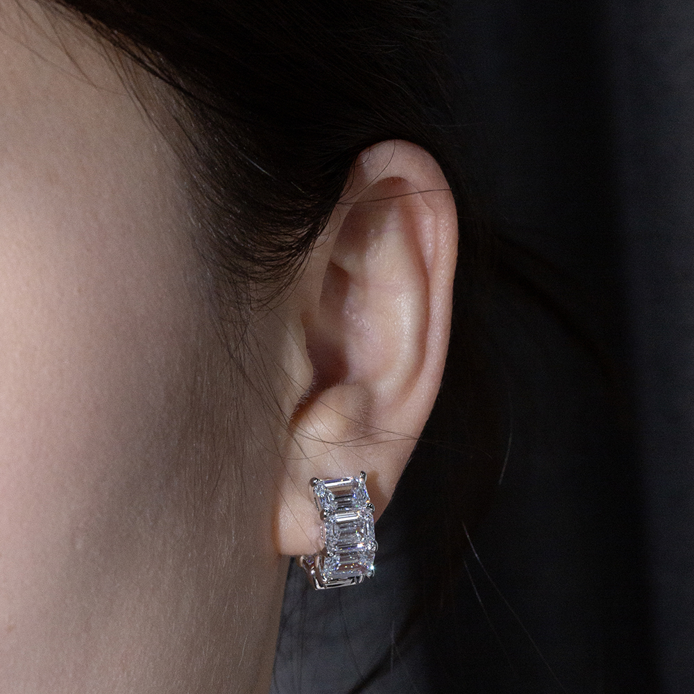 MissDiamond Emerald Cut Lab Grown Diamond 9K White Gold Hoop Earrings MSE-868