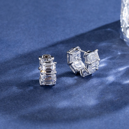 MissDiamond Emerald Cut Lab Grown Diamond 9K White Gold Hoop Earrings MSE-868