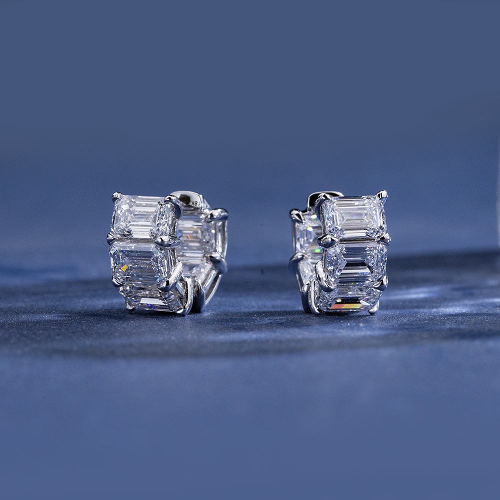 MissDiamond Emerald Cut Lab Grown Diamond 9K White Gold Hoop Earrings MSE-868