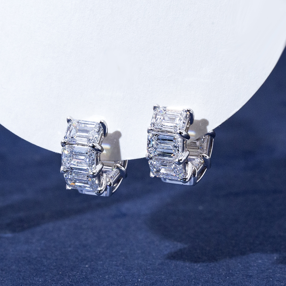 MissDiamond Emerald Cut Lab Grown Diamond 9K White Gold Hoop Earrings MSE-868