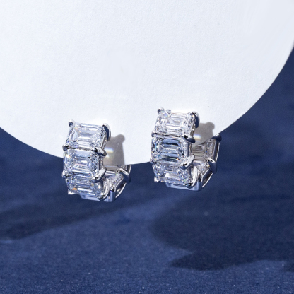 MissDiamond Emerald Cut Lab Grown Diamond 9K White Gold Hoop Earrings MSE-868