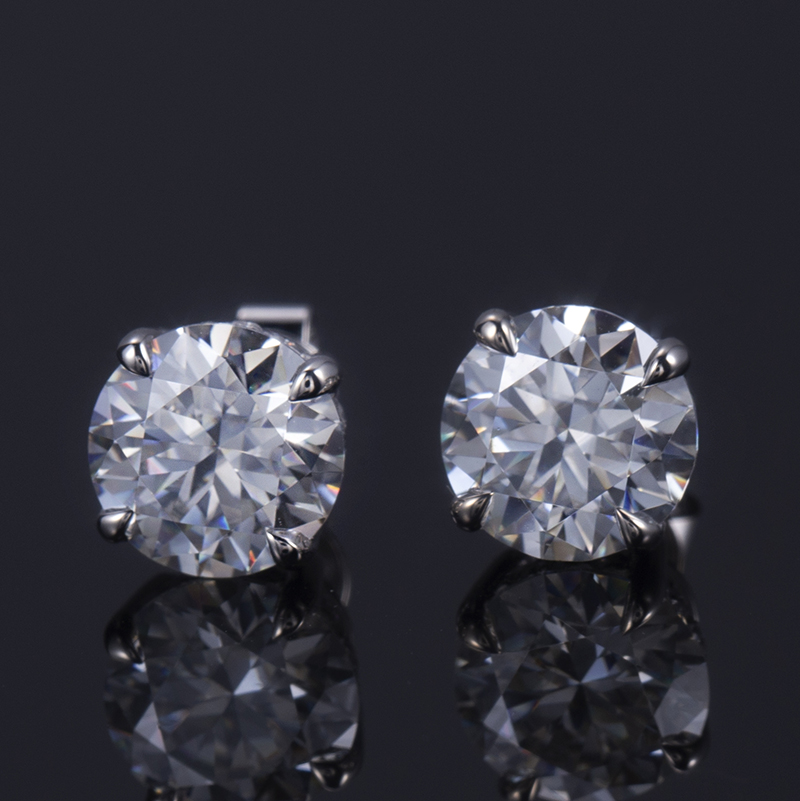 MissDiamond Round Cut Lab Grown Diamond 1CT 18K White Gold Studs Earrings MSE-544