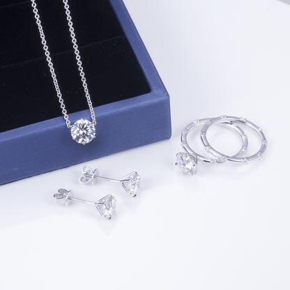 MissDiamond Round Cut Lab Grown Diamond 1.058CT 1.8CT Platinum Pendant Necklace MSN-477