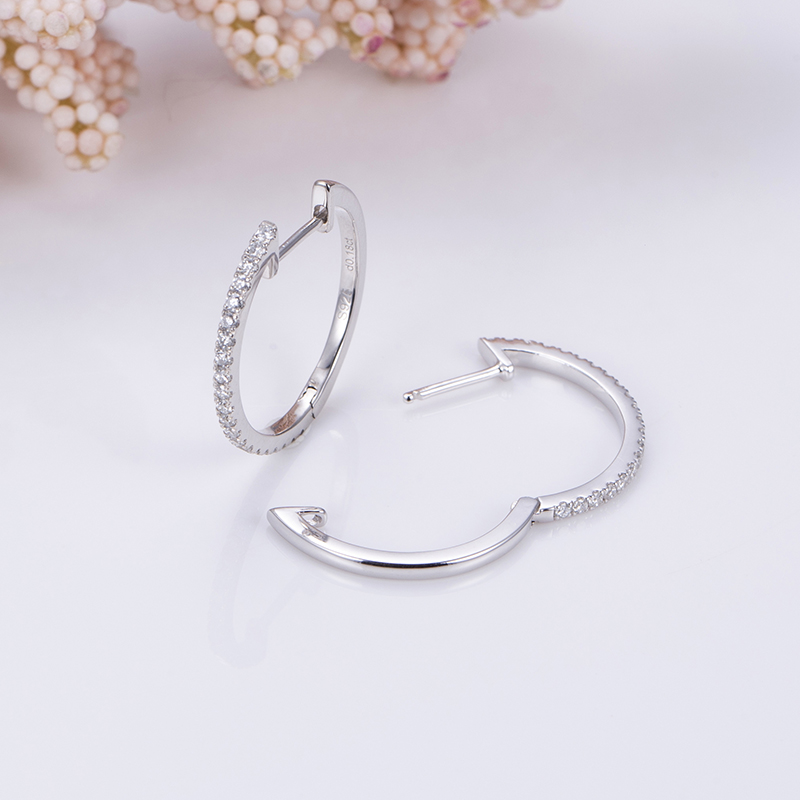 MissDiamond Round Lab Grown Diamond 1.2MM VVS-VS 18K White Gold Yellow Gold Hoop Earrings MSE-649