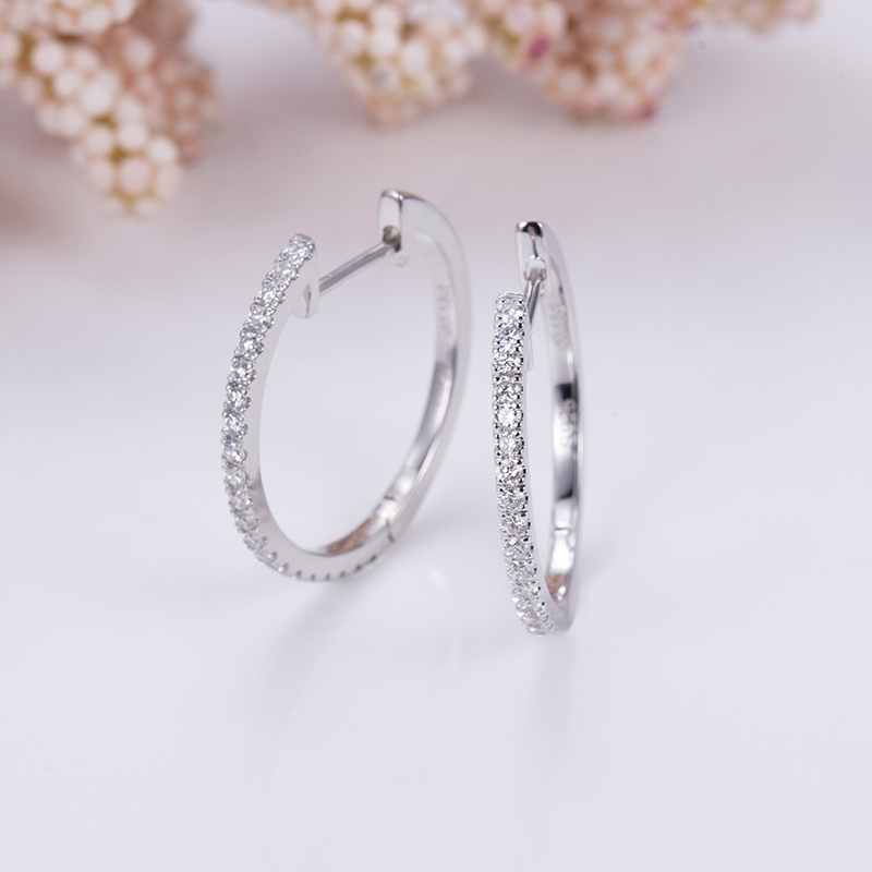MissDiamond Round Lab Grown Diamond 1.2MM VVS-VS 18K White Gold Yellow Gold Hoop Earrings MSE-649