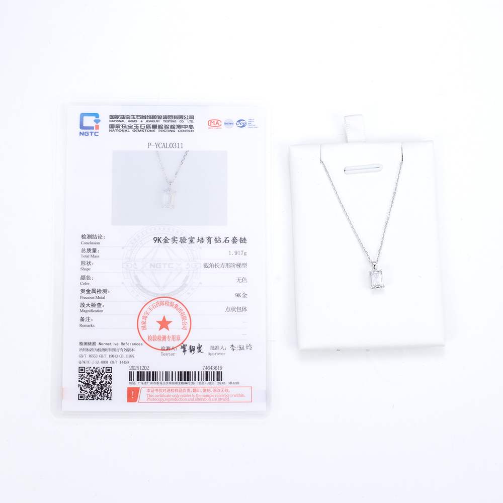 MissDiamond Emerald Cut Lab Grown Diamond 1CT 9K White Gold Pendant Necklace MSN-953