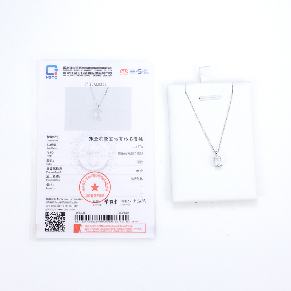 MissDiamond Emerald Cut Lab Grown Diamond 1CT 9K White Gold Pendant Necklace MSN-953